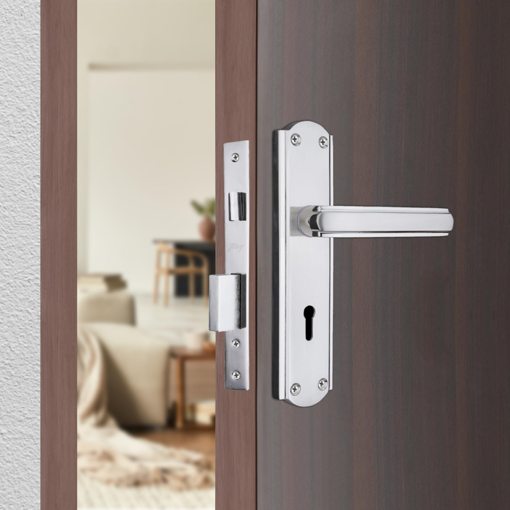 Godrej Mortise Door Lock Handle Set | 180mm Stella | 6-Lever Locking Mechanism | Reversible Latchbolt | Suitable for Left & Right Handed Doors (Satin Steel Finish) | 5 Year Warranty